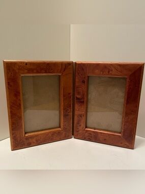 Vintage Italian Burlwood Hinged Double Photo Frame Holds 3.5x5 Photos